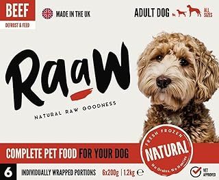 RaaW Premium Raw Beef for Adult Dogs - Healthy Beef for Dogs - All Breeds & Life Stages - 7.2 kg, Pack of 6 (6 x 200g)