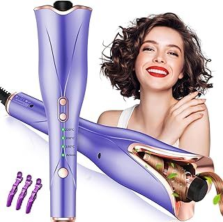 Automatic Hair Curler, Curling Wand,160°-220° Adjustable Temperature,Ceramic Barrel with Anion, Fast Heating Rotating Corded Hair Curlers for Long Hair, Gift for Women(Purple&Gold)