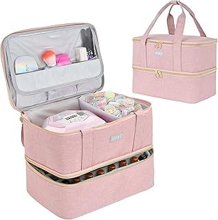 Nail Polish Organisers, Varnish Storage, Double-Layer Carrying Case Storage Bag Holds 40 Bottles (15ml-0.5 fl.oz) and 1 Lamp, Portable Holder for Supplies, Pink