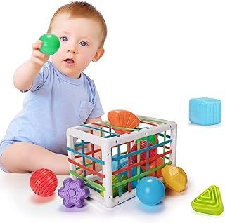 LZDMY Baby Toys for 6 9 12 Months, Babies Sensory Toy Activity Cube, Montessori Toys for 1 Years Old Baby Shape Sorter Educational Toys 12 PCS, Girls Boys 1st Birthday Easter Gifts