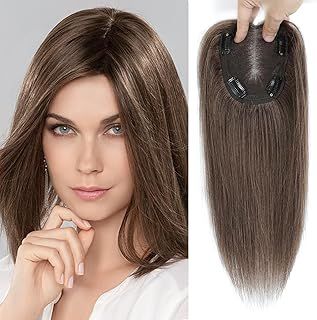 Real Human Hair Toppers Hair Toppers for Thinning Hair Women Real Hair 10x12cm Silk Base Human Hair Topper Clip on Hair Pieces for Thining Hair Women 12inch Medium Auburn Brown(6#)