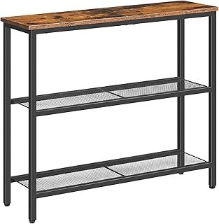 HOOBRO Console Table for Hallway Slim, Narrow Console Table, Hallway Table with 3 Shelves, Slim Sofa Table for Small Spaces, Living Room, Metal Mesh Frame, Rustic Brown and Black EBF73XG01