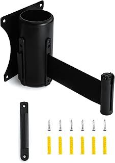 QWORK® Queue Barrier Belt, Retractable Barrier, Crowd Control Wall Barrier with 9ft / 3m Belt for Retail Stores, Airports, Banks, School, Color Black