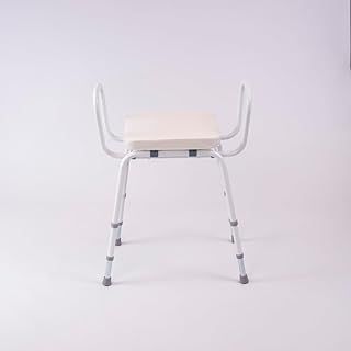 NRS Healthcare Height Adjustable Malvern Perching Stool Padded Seat with Arms - White