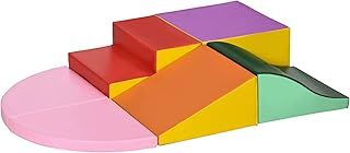 HOMCOM 6 Piece Soft Play Equipment, Kids Foam Blocks Toys for Climb and Crawl, Indoor Activity Play Set Playground for Toddler 1-3 Years Old, Red