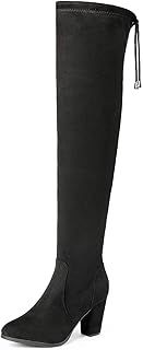 DREAM PAIRS Women's Thigh High Over The Knee Fashion Boots Block Mid Heel Long Sexy Faux Fur Boots