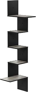 Furinno Rossi Modern 5-Tier Wall Floating Corner Shelf, French Oak/Black
