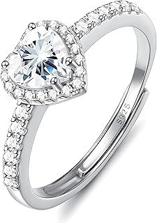 Chriscoco 925 Sterling Silver Ring for Women Silver Love Heart Ring Adjustable Cubic Zirconia Rings Simulated Diamond Ring Engagement Promise Wedding Rings with Jewellery Box (Silver/Rose Gold/Gold)
