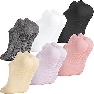 6 Pairs Non Slip Yoga Socks Grip Socks for Women, Pilates Socks Slipper Socks Ankle Socks for Barre Fitness, Ballet, Dance, Home Workout,Yoga, Size UK 4-7