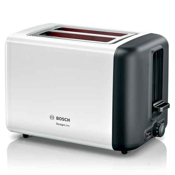 Bosch DesignLine 2 Slice Stainless Steel Toaster, TAT3P421GB, White