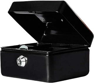 Money Bank Cash Deposit Box Steel Tin Security Safe Petty Key Coin Tray Lockable Metal School Office Home Market Stall UK Free P&P (Black, 8 INCH)