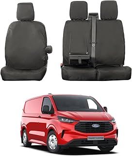 Van Demon Tailored Seat Covers for Ford Transit Custom (2024-) [Driver Seat + Self-cut Passenger Headrest Holes] Airbag Compatible, Heavy-Duty Work Seat Protection Accessories