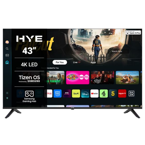 HYE 43" LED Smart TV - 4K Ultra HD, Samsung Tizen OS & Gaming Hub, Black