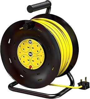 Extension Lead 40m Heavy Duty Cable Reel, 4 Socket Cord Reel UK Plug Socket with Thermal Cut-Out Protection 13A Fused Plug