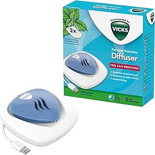 Vicks Portable Waterless Diffuser - Waterless device - USB plug-in - Easy breathing - Nightlight feature - Essential oil pads included - Travel friendly - VH1800EU