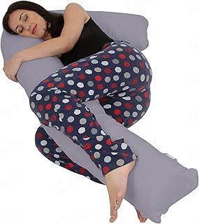 Hometex L Shaped Support Pillow and Case (Grey) - Pregnancy Maternity Comfort