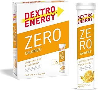 Dextro Energy Zero Calories I Recovery and Hydration Electrolyte Drink I Zero Effervescent Tablets I Orange | 3 Tubes, 60 Tablets |