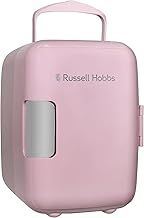 Russell Hobbs 4L/6 Can Portable Mini Cooler & Warmer for Drinks, Cosmetics/Makeup/Skincare, AC/DC Power, Retro Style, Pink, For Bedroom, Home, Caravan, Car RH4CLR1001P