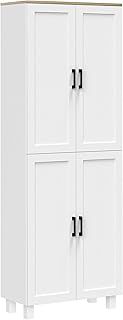 HOMCOM Freestanding Kitchen Cupboard, 4-Door Storage Cabinet Organizer with Adjustable Shelves, 170cm, White