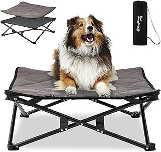 KingCamp Raised Dog Bed Elevated Dog Cooling Bed No Assembly Required Folding Dog Camping Bed with Breathable Mesh & Suede Mat & No-Slip Feet for Travel Garden Outdoor Indoor (Medium)