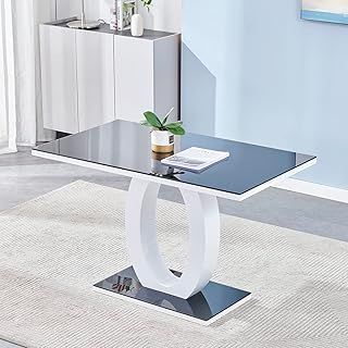 Panana Modern Smooth High Gloss Kitchen Dining Table 120cm Length Dining Room Furniture Table (Black with O shape)