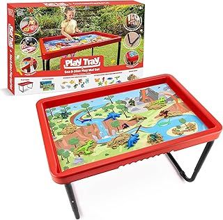 Play Tray Activity Table with Play Mat Set, Kids Sensory Play Tray, Sea Life and Dinosaur Theme Play Mat Set, Red