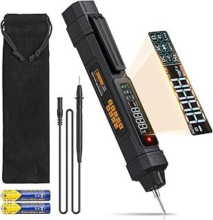2 in 1 Pen Type Digital Multimeter Non-Contact Voltage Tester 6000 Counts Intelligent Multimeter with LCD Display for AC/DC Voltage Resistance Diode Continuity Capacitance Frequency