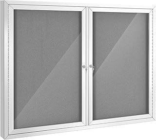Swansea Outdoor Lockable Notice Board 120x90cm, Waterproof Display Board Wall Mounted Felt Noticeboard with 2 Doors, Aluminum Frame, Weather Resistant, Grey