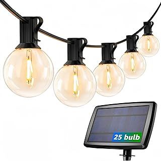 Lepro Solar Festoon Lights Outdoor, 25ft 25+1 G40 LED Bulb String Lights, 4 Modes, USB Rechargeable, Waterproof Outdoor String Lights Solar Powered, Suit for Garden, Patio, Pergola, Gazebo, Camping