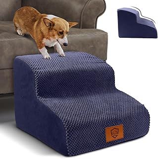 Myiosus Dog Steps for Sofa, Foam Dog Steps for Bed with Washable Cover & Non-Slip Bottom, 2-Step Small Pet Ramps for Dogs and Cats, 40x40x30 cm, Blue