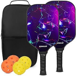 Pickleball Paddles Set of 2 - Fiberglass Surface, Complete with 2 Rackets, 4 Balls, & Portable Carry Bag - Ideal for Men & Women​- Purple