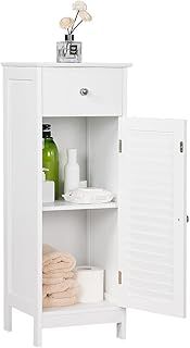 Yaheetech Bathroom Floor Cabinet Slim Wood Cabinet Hallway Storage Unit with Drawer & Shutter Door, 2 Shelves, MDF panels, 32 x 30 x 87 cm, White