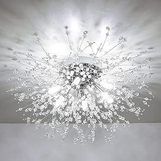 Modern Crystal Ceiling Lights for Living Room, Chrome Fireworks K9 Crystals Chandeliers Fittings, 6 G9 LED, Chandelier Ceiling Pendant Lights for Bedroom, Dining Room, Hallway
