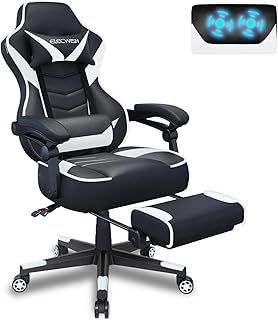 Fullwatt Computer Gaming Chair with Footrest and Adjustable Arms Reclining Swivel Chair, Desk Chair High Back with PU Leather for Home Office, white