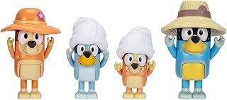Bluey Figure 4-Packs, Family Trip, 2.5 Inch Poseable Figures of Bluey, Bingo, Bandit and Chilli, With Accessories,