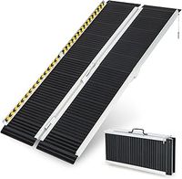 COSTWAY 3FT/4FT/5FT/6FT Wheelchair Ramp, Folding Portable Aluminum Ramp with Transition Plate and Reflective Warning Stickers, Non-Slip Threshold Ramp for Home, Steps & Stairs, 272kg Capacity (5FT)