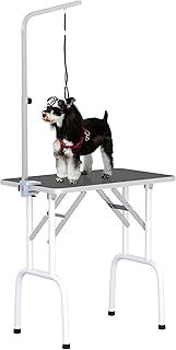 PawHut 32" Foldable Dog Grooming Table Pet Drying Beauty Table Adjustable Fixed Arm Rubber Top, Black