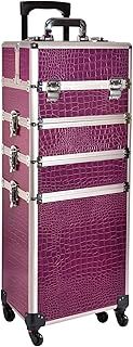 4 in 1 Makeup Case On Wheels Beauty Trolley Makeup Trolley Case with Wheels Make up Organiser Storage Beauty Case, Purple