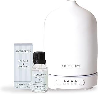 Stoneglow White Modern Classics Perfume Mist Diffuser Starter Kit with Sea Salt & Oakmoss Fragrance Oil