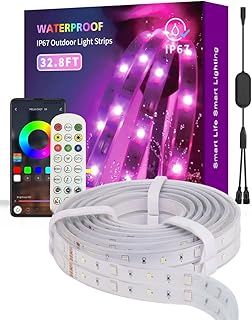 ALANTOP Outdoor LED Strip Lights - Waterproof RGB Warm White LED Light Strip with App Control Remote, Music Sync, Perfect for Bedroom, Room, Outdoor Decor (2x5m)