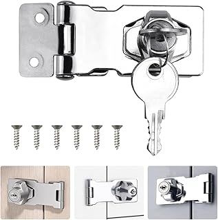 Keyed Hasp Lock Hasp and Staple with Padlock, ADERTOS Heavy Duty Shed Lock Door Lock Hasp Twist Knob Keyed Locking Hasp Safety Door Clasp Gate Lock with Key for Cabinets Cupboard Drawer Gate (2.5Inch)