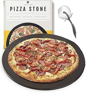 15 Inch Ceramic Pizza Stone Set - Non-Stick, Stain-Free with Bonus Cutter (Round, 15 Inch)
