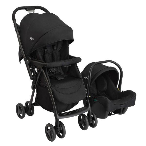 Graco Revaya Travel System - Suitable from Birth to Approx. 4 Years (0-22kg). Parent/World Facing Reversible Handle, Includes i-Size car seat, Midnight Fashion