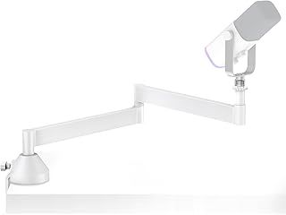 Low Profile Mic Arm, 360° Rotatable Microphone Arm Stand Foldable Desk Mic Boom Arm for Fifine AM8 K669B Blue Yeti HyperX QuadCast SoloCast AT2020 and Other Mics, White
