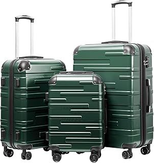 COOLIFE Hard Shell Suitcase with TSA Lock and 4 Spinner Wheels Lightweight Durable (Dark Green, 3 Pcs Set)