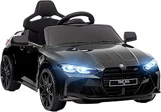 AIYAPLAY BMW M4 Licensed Electric Car for Kids, 12V Kids Electric Ride on with Remote Control, Suspension, Music, Horn, LED Lights, for Ages 3-5 Years, Black