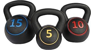 KKB Sport 3pce Kettlebell Weight Set with Stand for Cross Training, MMA Training, Home Exercise - 5, 10 & 15lbs (2.2kg, 4.5kg & 6.8 kg)