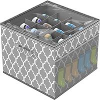 Upgraded Shoe Storage Box, 16 Grid Adjustable Shoe Storage Organiser for Closet, 44x44x31cm Large Capacity Wardrobe Shoe Storage with Clear Dust Cover and 2 Mesh Storage Pockets - Grey