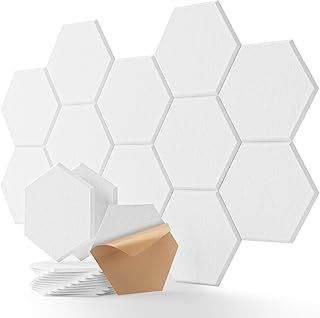 Sound Proofing Panels, Hexagon Acoustic Panels Self-Adhesive 12 Pack Acoustic Wall Panels, High Density Sound Panels for Ceiling/Door/Wall Decoration, Acoustic Treatment 12"×10"×0.4"