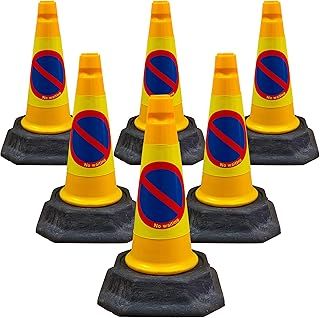 Street Solutions - 6 x"No Waiting" Road Traffic Cones 18" (460mm) Self Weighted Safety Cone - 100% Recycled PVC - High Quality, Heavy Duty, Strong and Durable